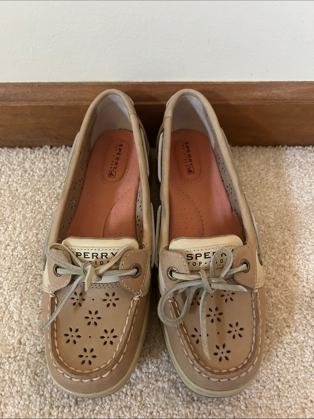 Sperry Tan Perforated Leather Classic Boat Loafers